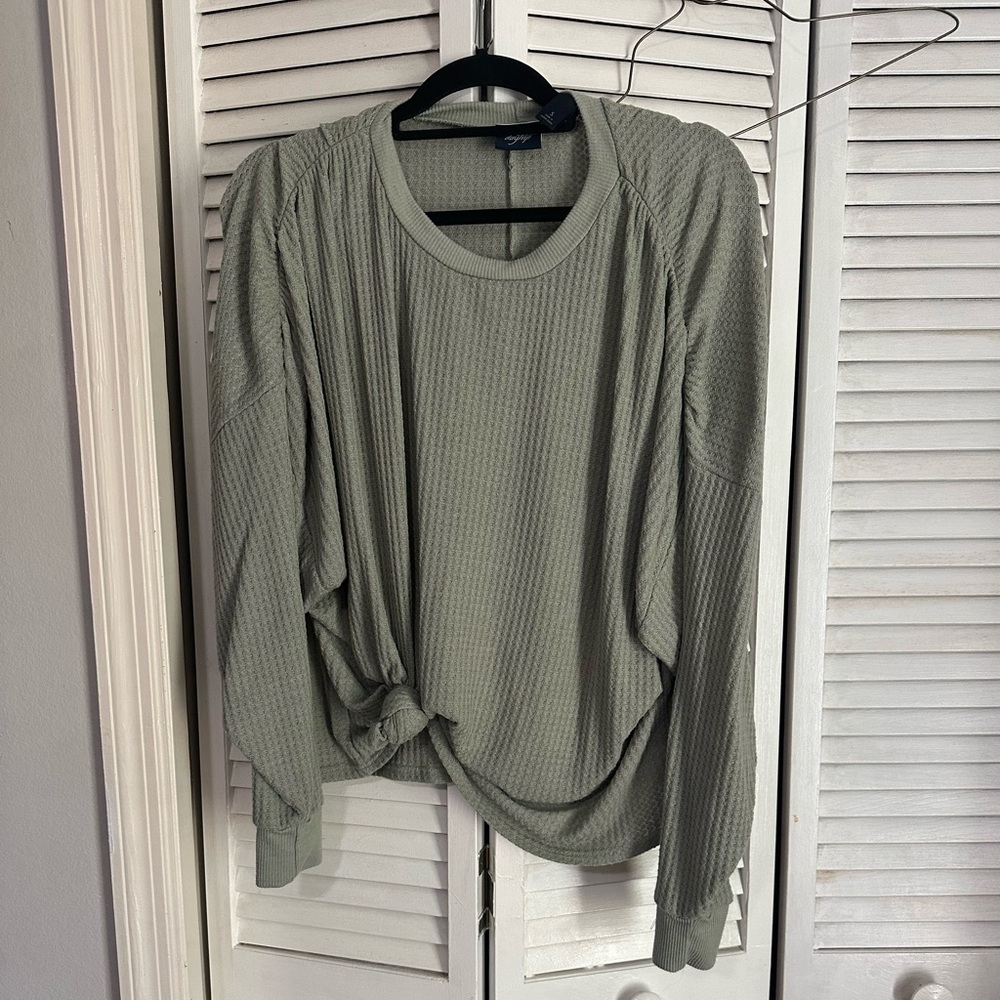 Daytrip Green Blouse Relaxed Tie Front